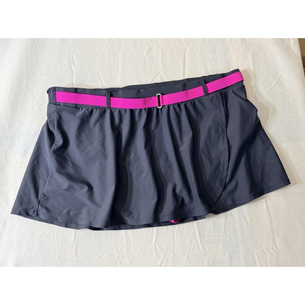 Free Country Ladies Gray & Hot Pink Belted Swim Skirt w/Inside Brief Size 2X